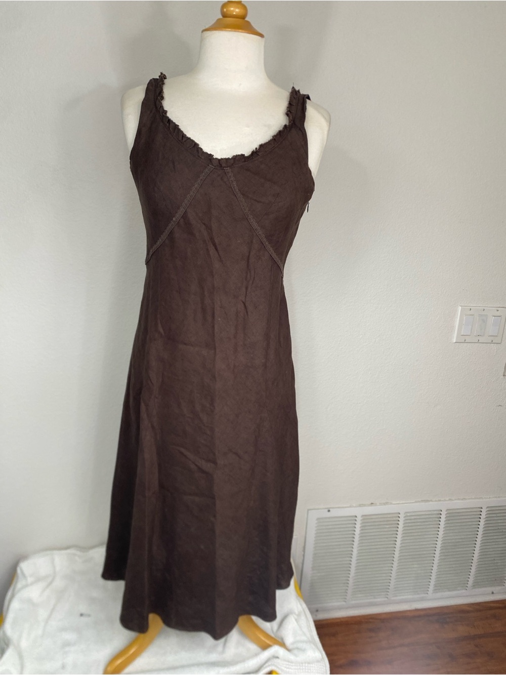 United Colors of Benetton Women's Brown Cotton Midi Dress Size Small Cottagecore